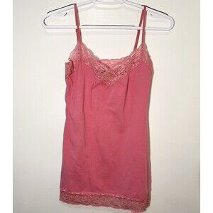 Urban Behavior Y2K Pink Lace Trim Cami Top Stretch Cotton Spaghetti Strap S
